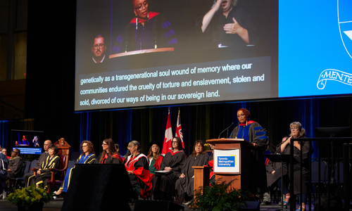 link to Dr. McLane-Davison speaking at the 2024 convocation of the Toronto Metropolitan University Faculty of Community Services, captured from 29:43 to 45:37 of the ceremony.
