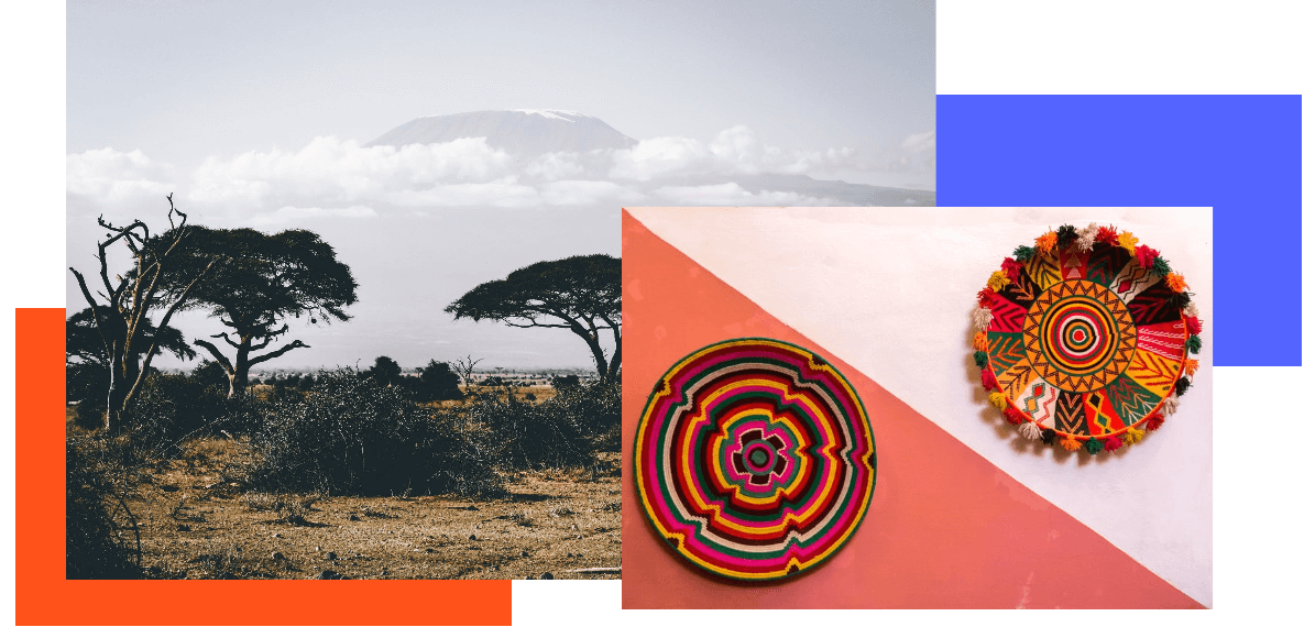 Collage of African landscape and artisan bowls