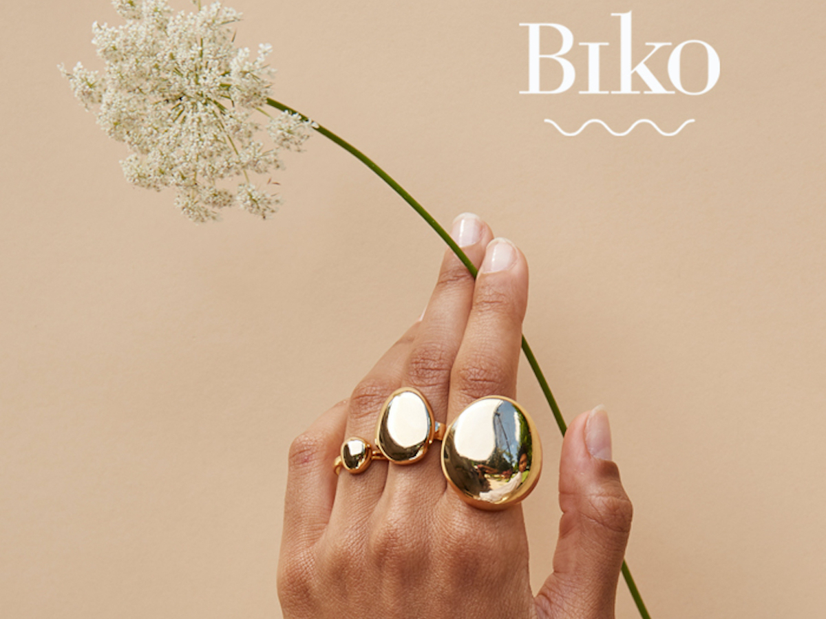 Biko rings worn on a woman's hand
