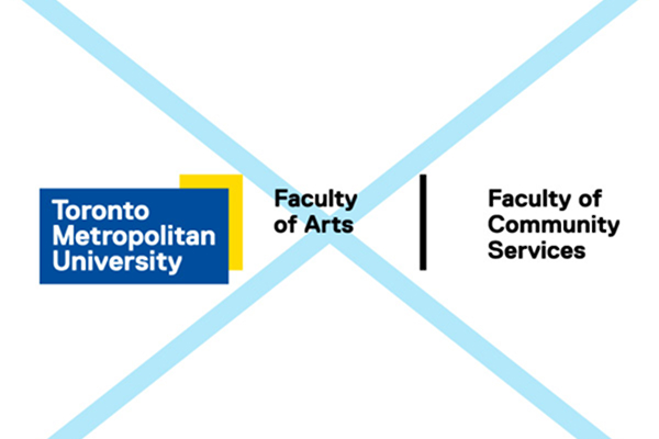 The tmu logo beside two different department names with a black bar seperating the two names