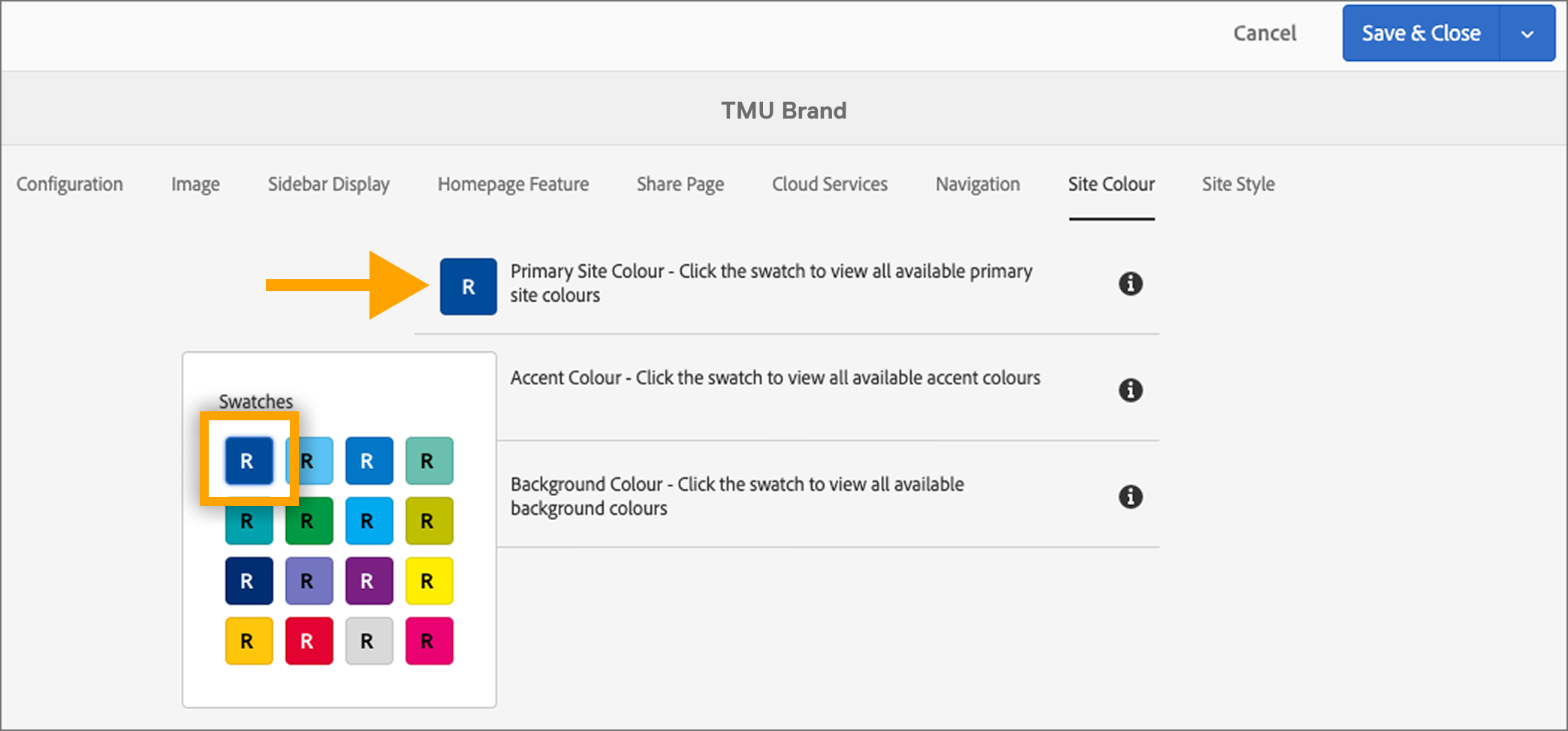 Selecting the proper primary colour in AEM.