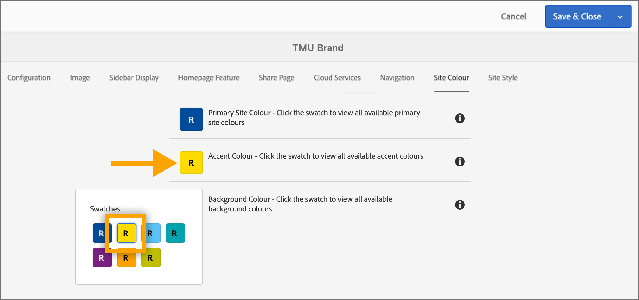 Selecting the alternate secondary colour, yellow