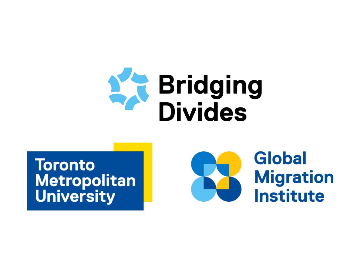 Logos of Bridging Divides, Toronto Metropolitan University and the Global Migration Institute