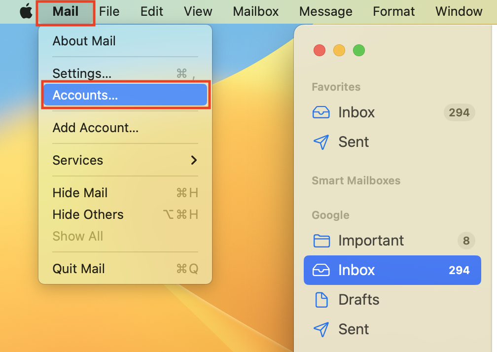 Add accounts in Apple Mail
