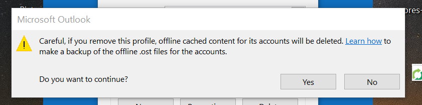 Microsoft Outlook warning message before deleting