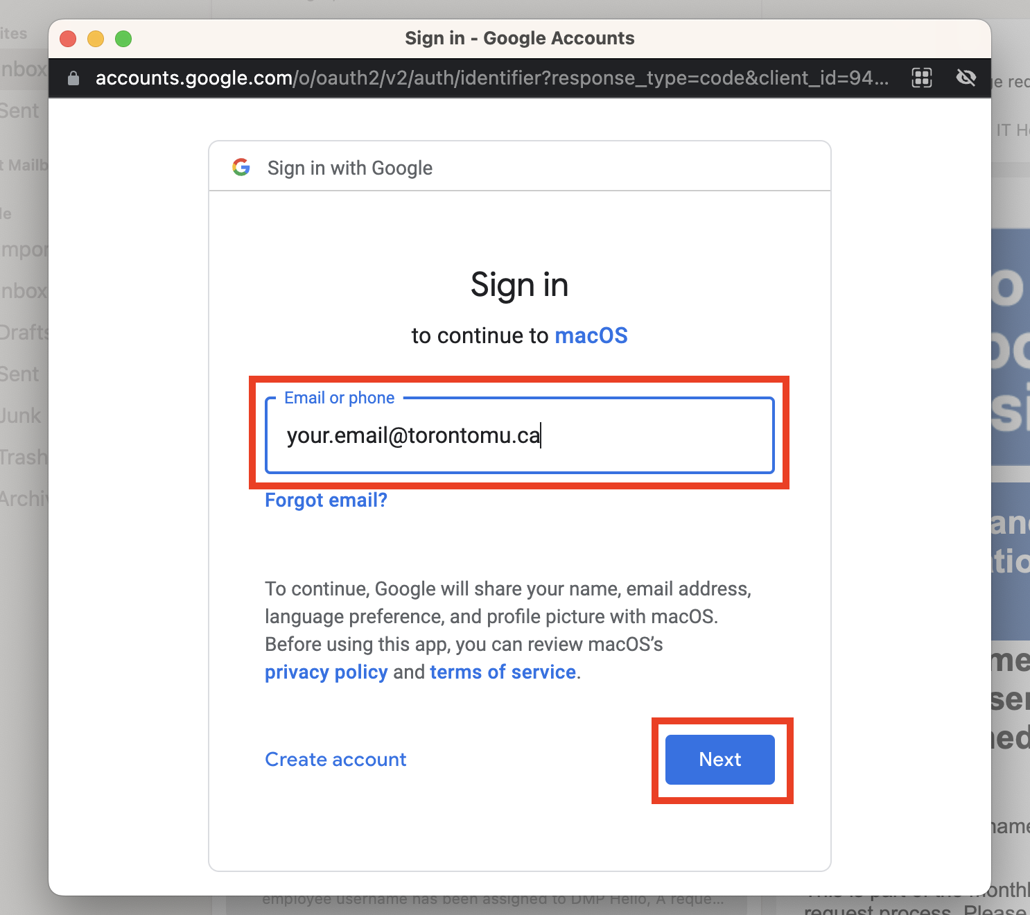 Sign in Google Accounts screen
