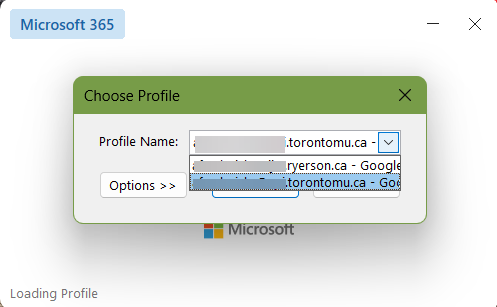 Microsoft Outlook choose a profile