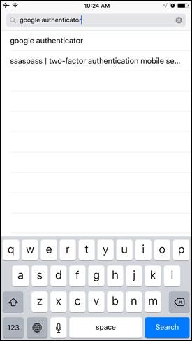 App Store Search Screen. Google Authenticator is typed in search bar.