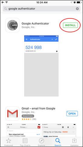 Google Authenticator app page on App Store. Tap on Install button.