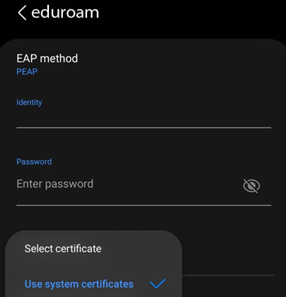 Eduroam CA certificate authentication