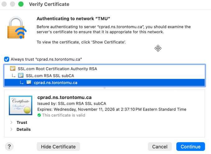 MacOS certificate selection
