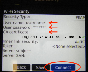 Enter your my.ryerson username and password. Select the Digicert High Assurance EV Root CA. Leave all remaining fields empty. Click Connect