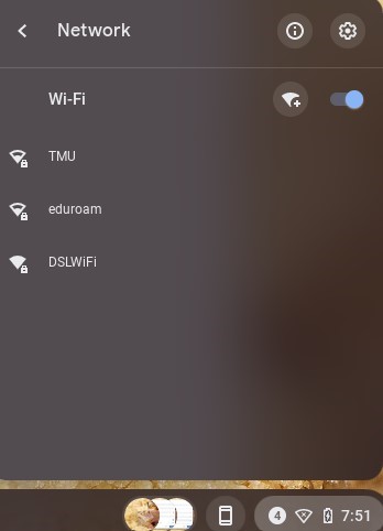 Chromebook Select your Wifi Network