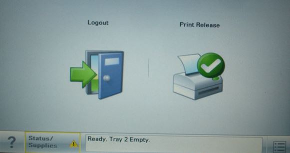 Sef-Serve Printer Station Screen with options for Logout and Print Release