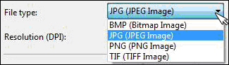 File type drop down menu with "JPG (JPEG Image)" selected