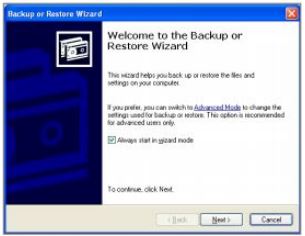 Welcome to the Backup or Restore Wizard window.