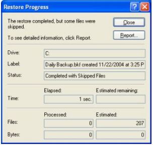 Restore progress screen