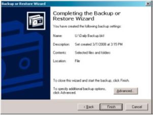 Completing the Backup or Restore Wizard window. 