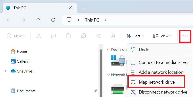 Select the three and then select Map Network Drive