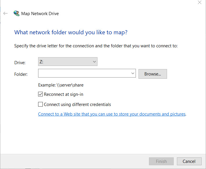 A Map Network Drive window will appear.