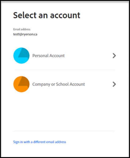 Adobe Creative Cloud. Select an account.