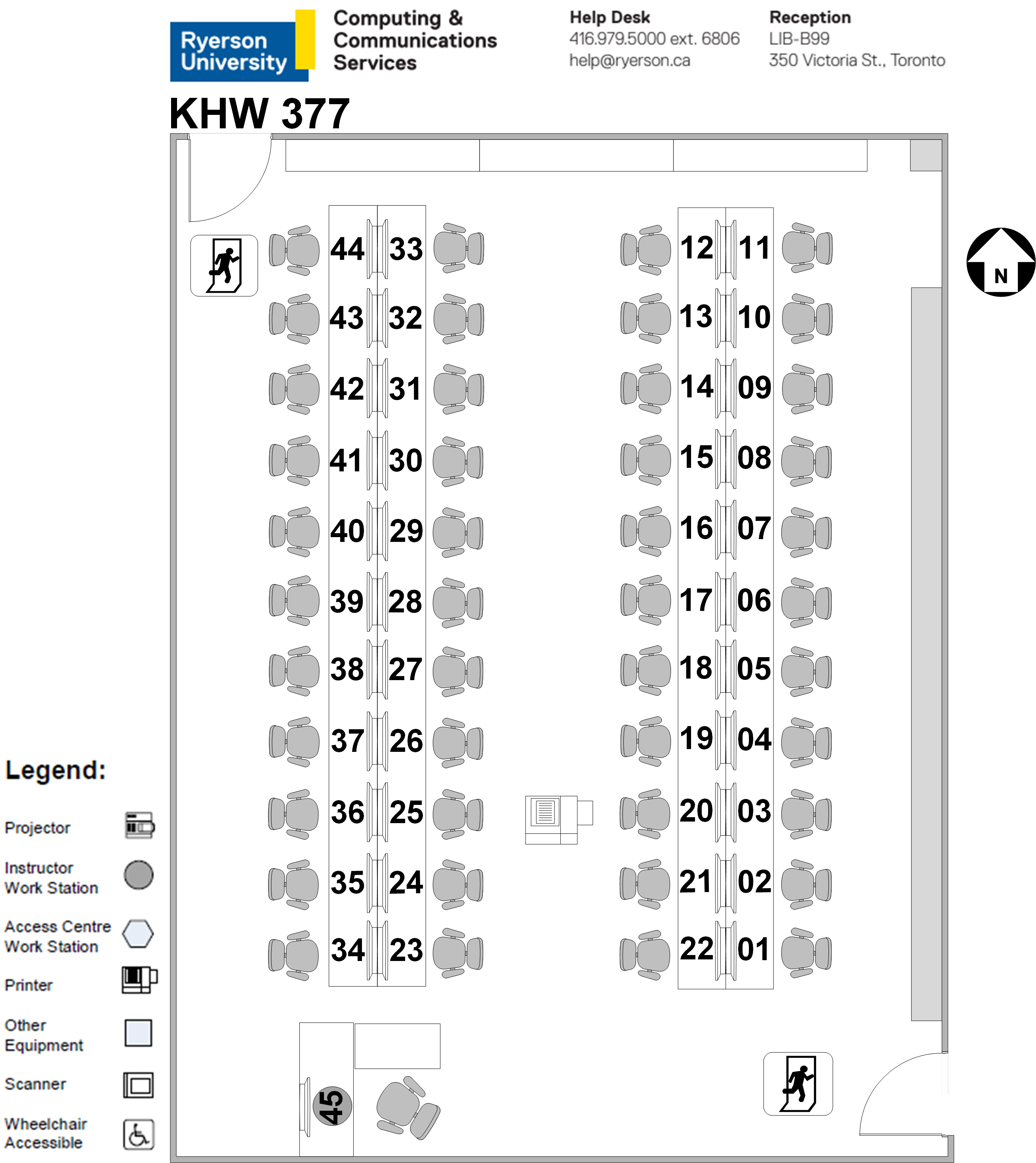KHW377 has 45 workstations which includes a projector and instructor work station.