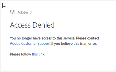 Adobe ID Access Denied error screen