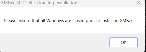 XM Fax installation warning message