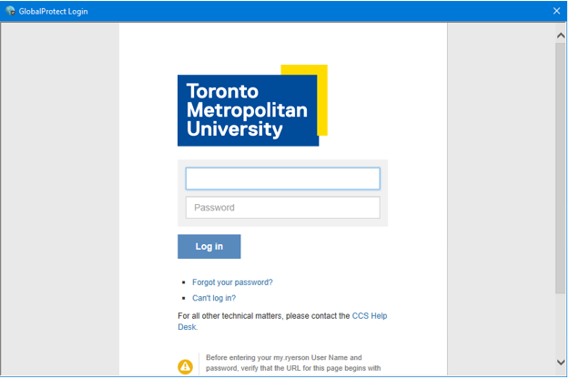 Enter your my.torontomu username and password