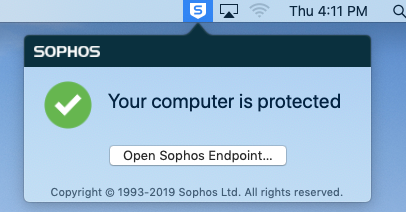 Sophos icon on top menu bar
