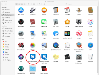 Locate Sophos icon from Applications screen