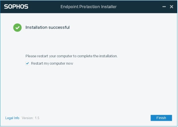 Sophos Installation will take about 10 minutes, click "Finish" to restart your computer.