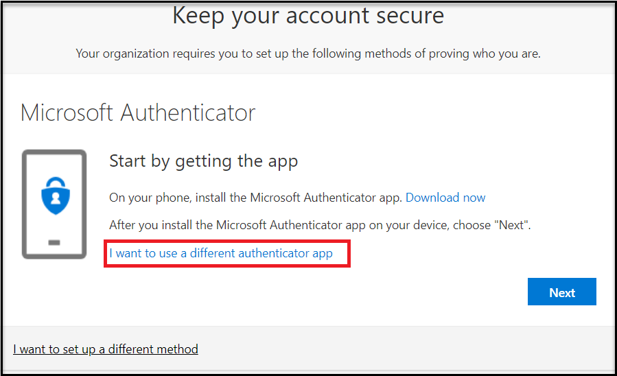 Keep your account secure screen