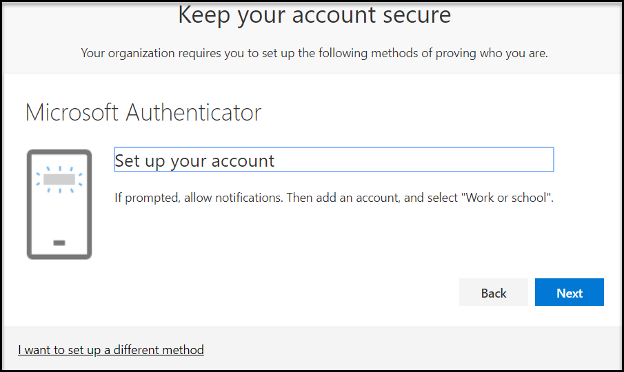 Multifactor Authentication setup screen