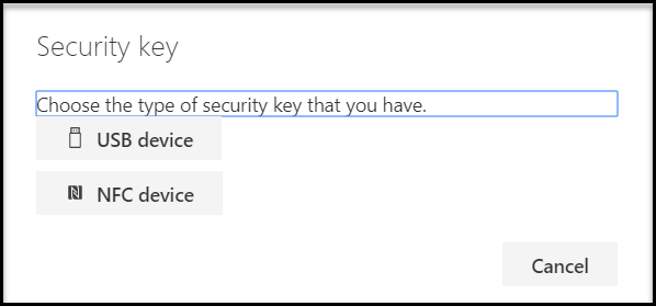 Security Key selection screen
