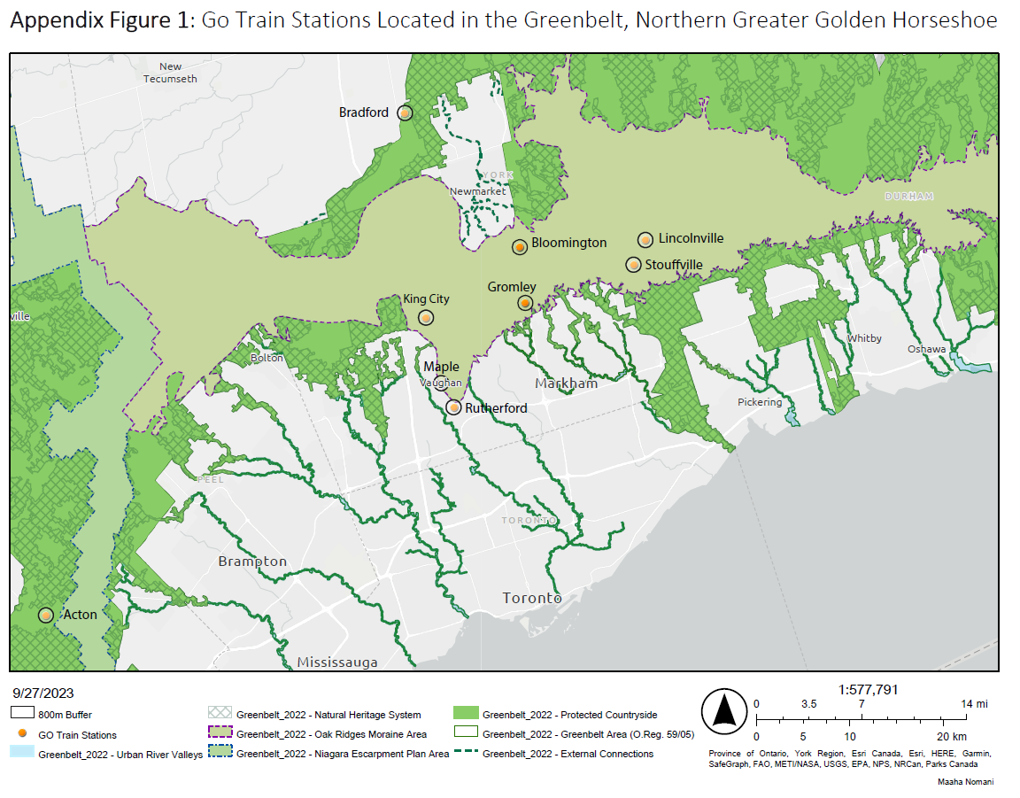 Map of the seven Go Train Stations located in the Northern Greenbelt