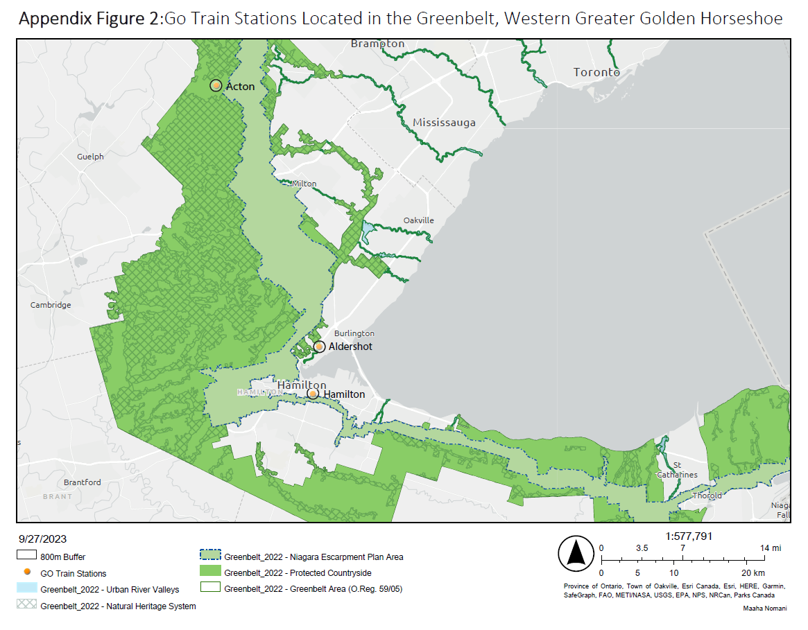 Map of the seven Go Train Stations located in the Western Greenbelt