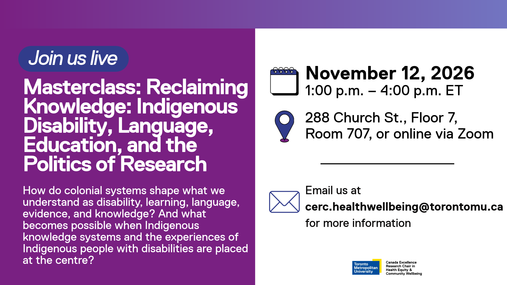 MASTER CLASS: Reclaiming Knowledge: Indigenous Disability, Language, Education, and the Politics of Research
