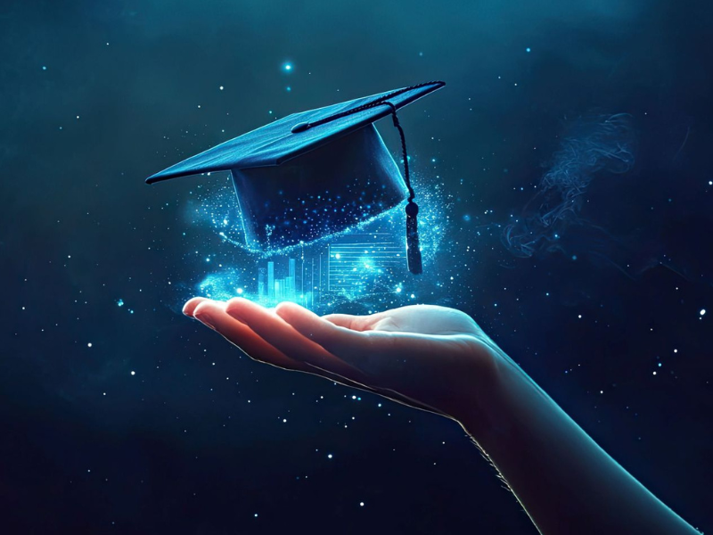 Digital Graduation Cap Held in Hand