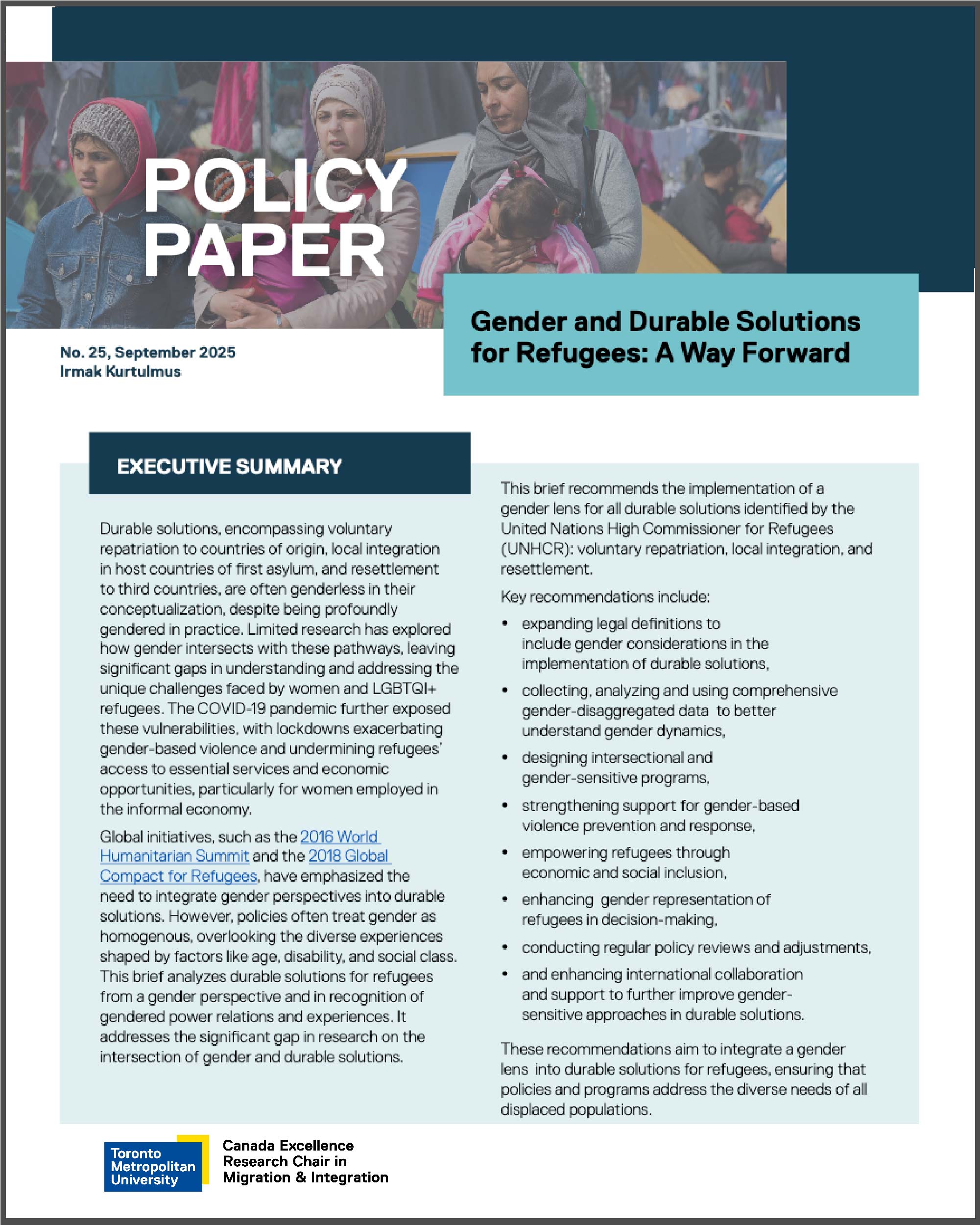 Policy Paper 25 – Gender and Durable Solutions for Refugees: A Way Forward