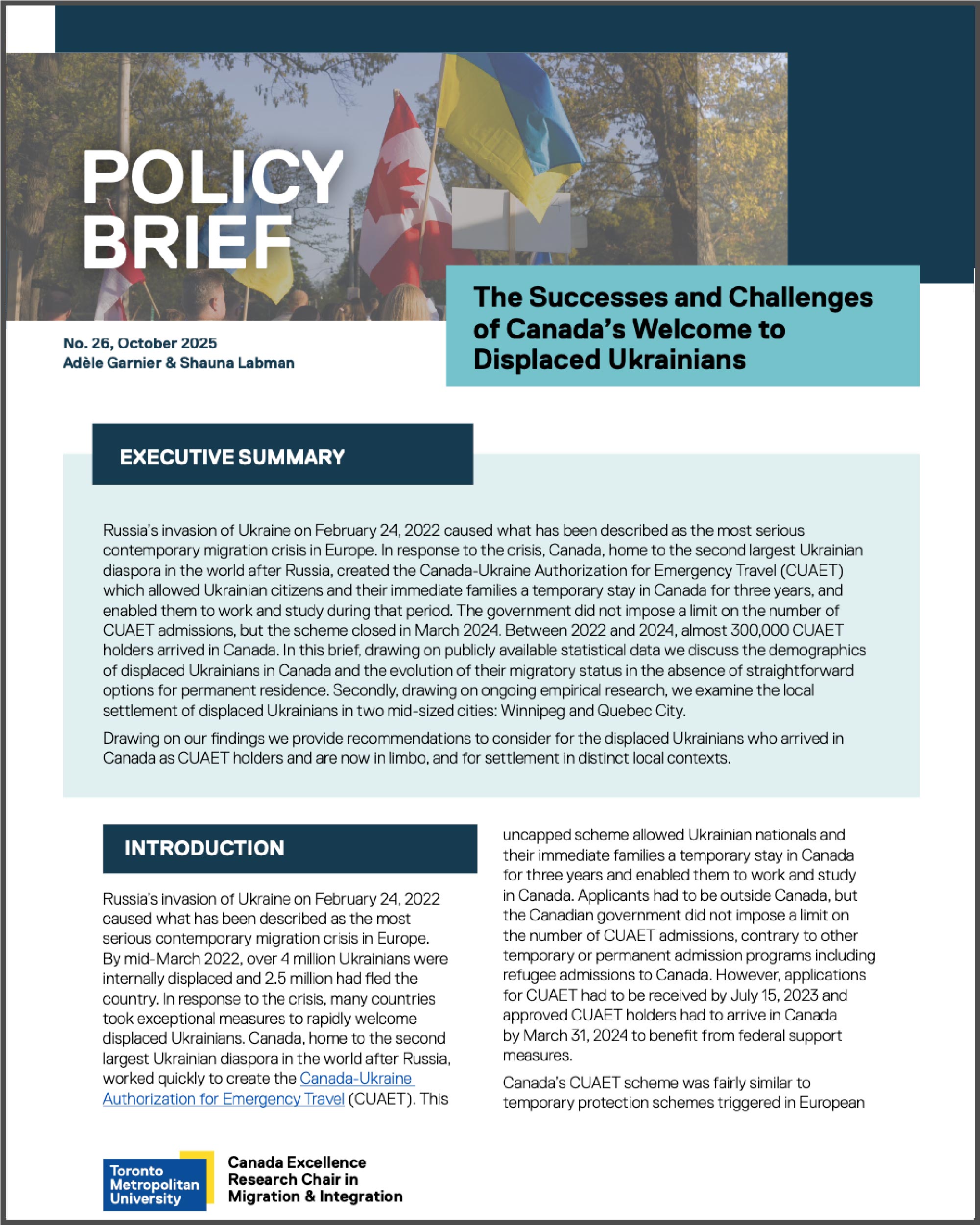 Policy Paper 26: The Successes and Challenges of Canada's Welcome to Displaced Ukrainians