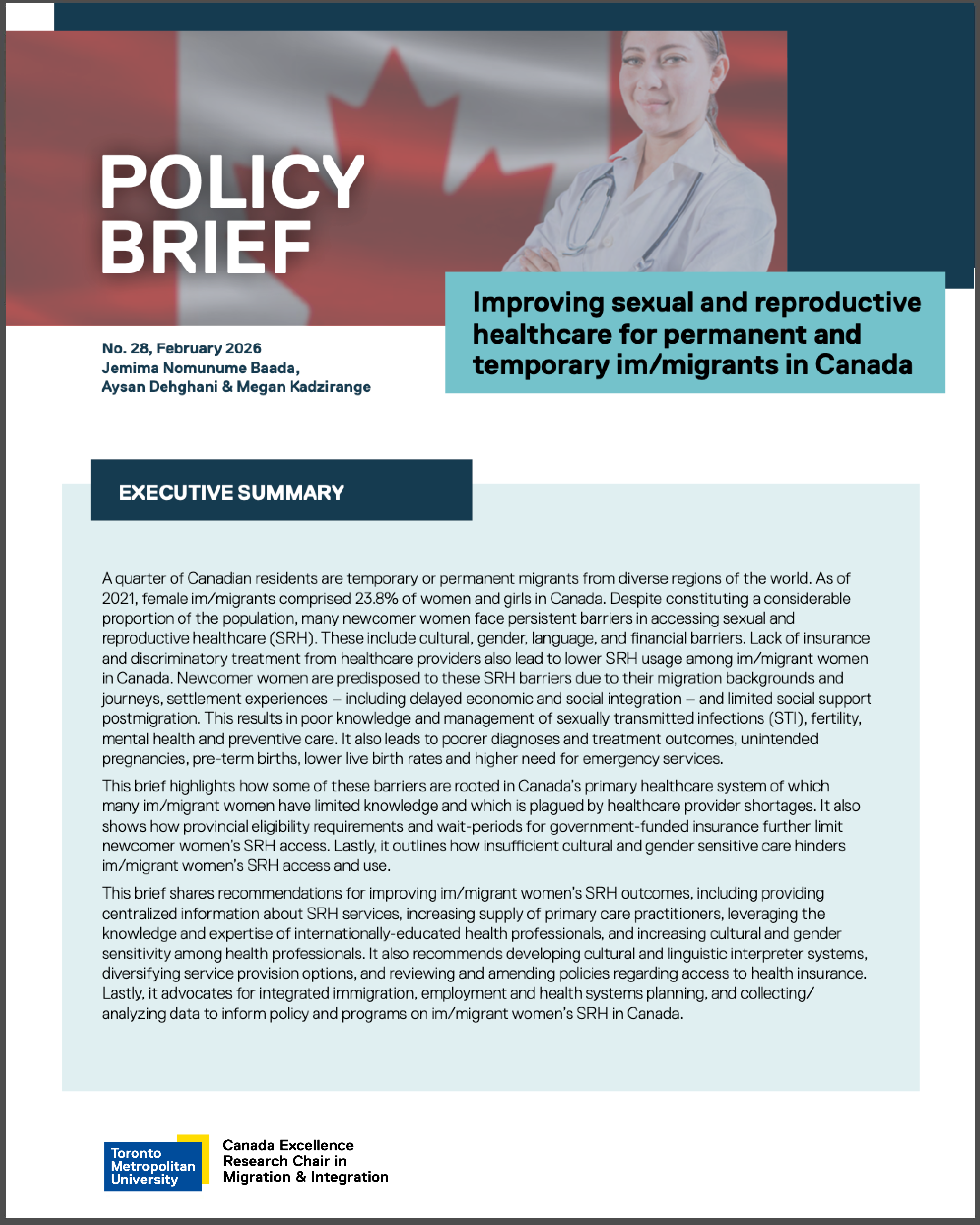 Policy Brief 28: Improving sexual and reproductive healthcare for permanent and temporary im/migrants in Canada
