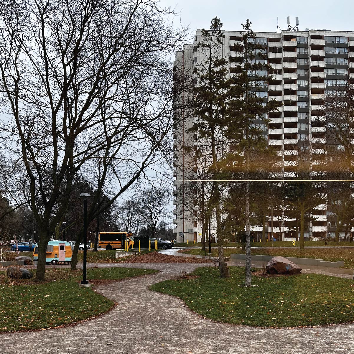 Park and apartment building