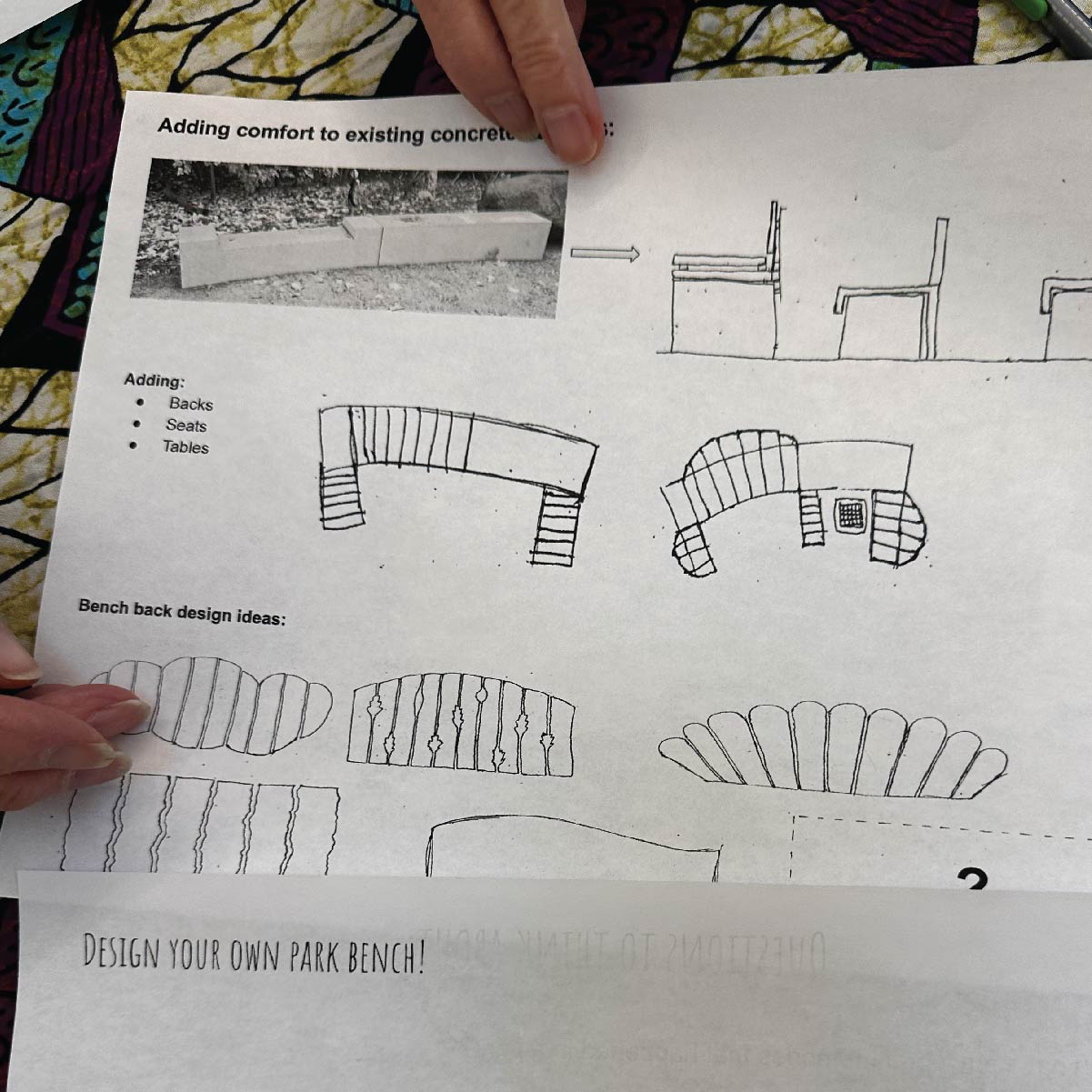 Bench designs on a paper