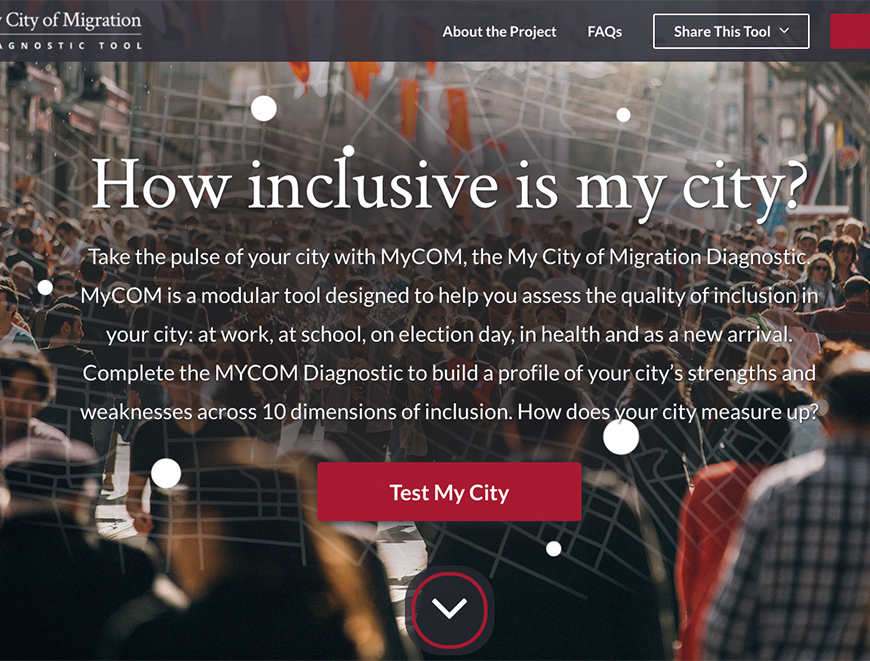 Landing page of cities of migration webpage with the title: "How inclusive is my city"