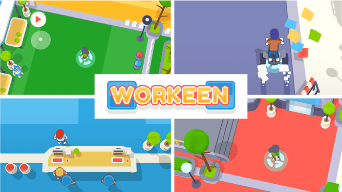 Screenshots of 'Workeen' app gameplay