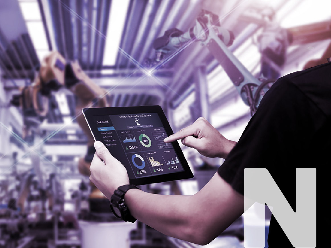 Image of artificial intelligence operation and man on a tablet