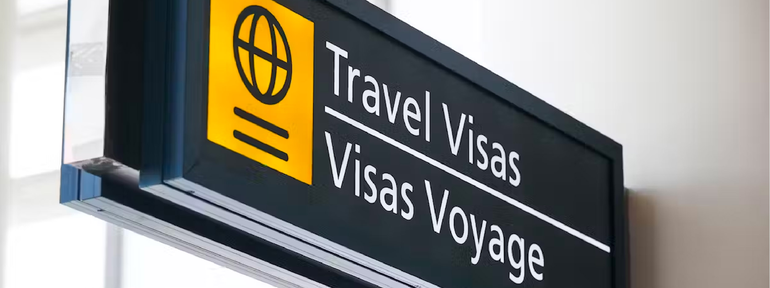 Travel Visa signage at Winnipeg airport in June 2023