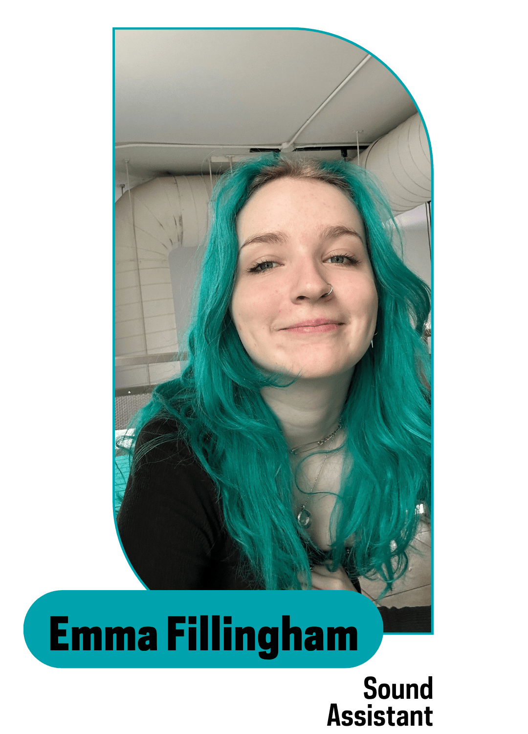 smiling blue haired girl with black clothing