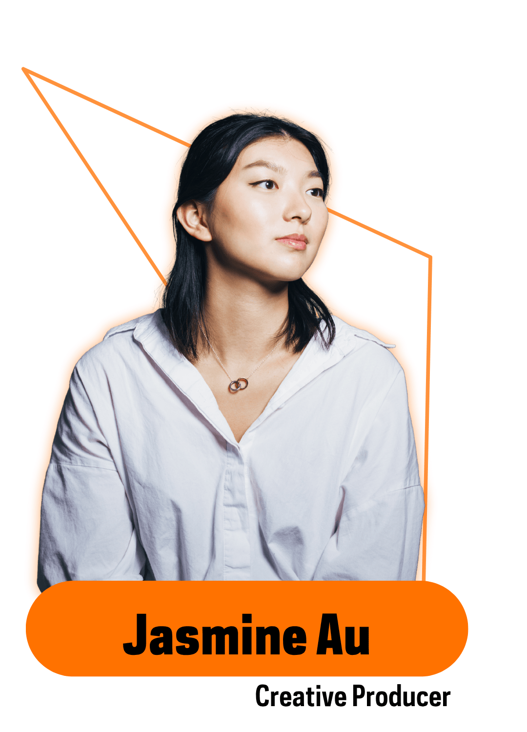 dark haired girl with white button up shirt